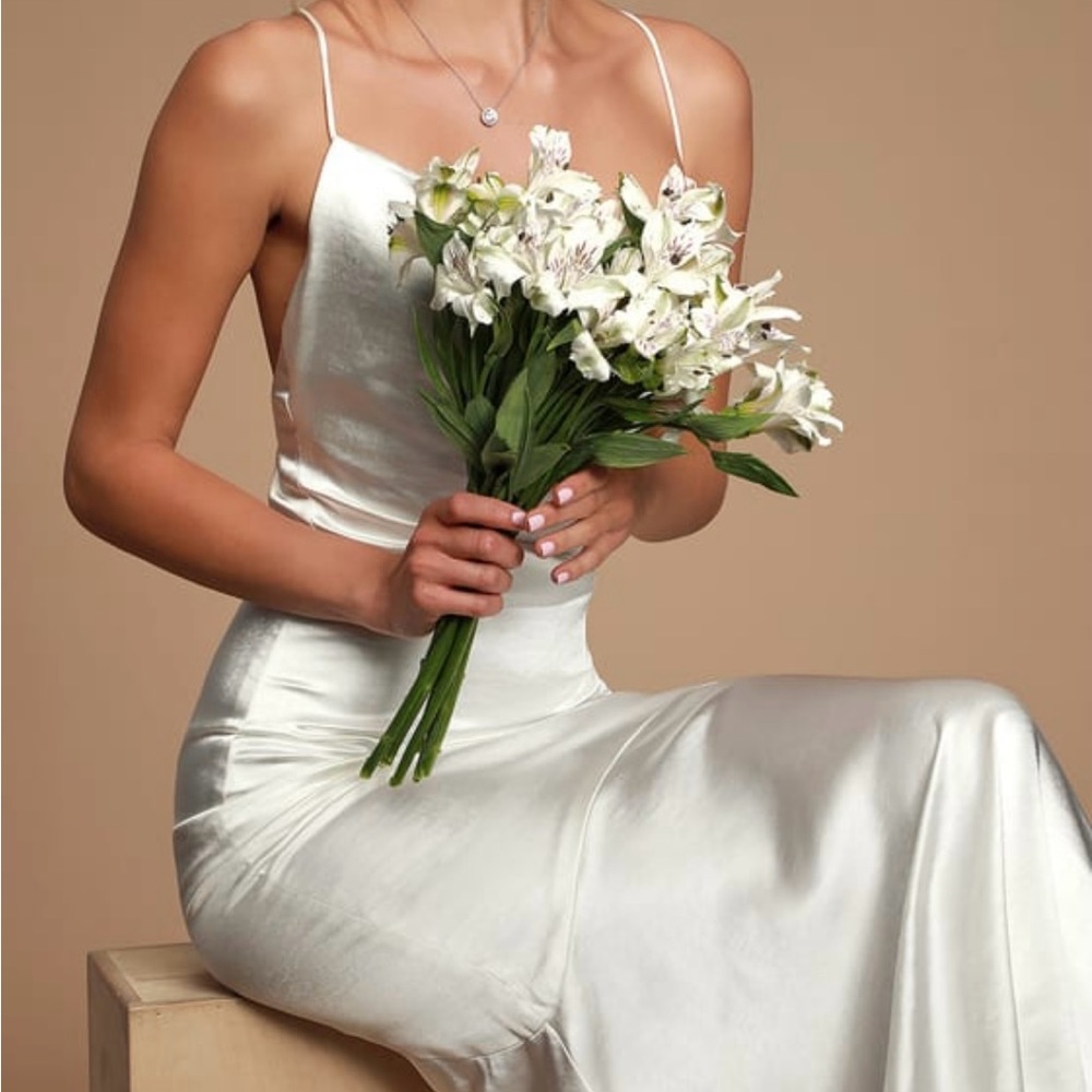 Aisle White Satin Cowl Neck Maxi
Dress